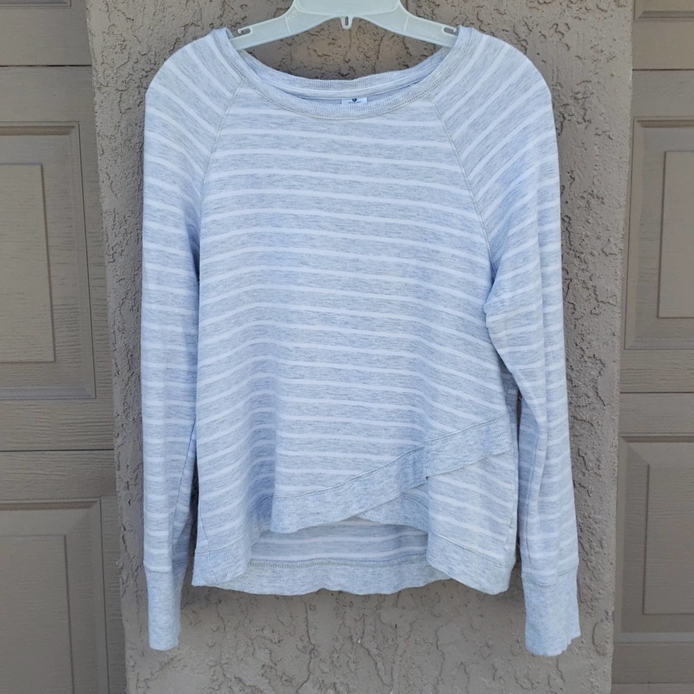 Active Life Heather Grey stripe raglan knit sweatshirt stretch cozy top large